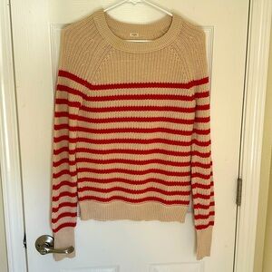 J. Crew cotton beige and red striped sweater